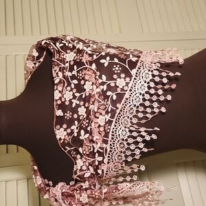 Elegant Lace Scarf - Sparkly Lace Burgandy And Pink